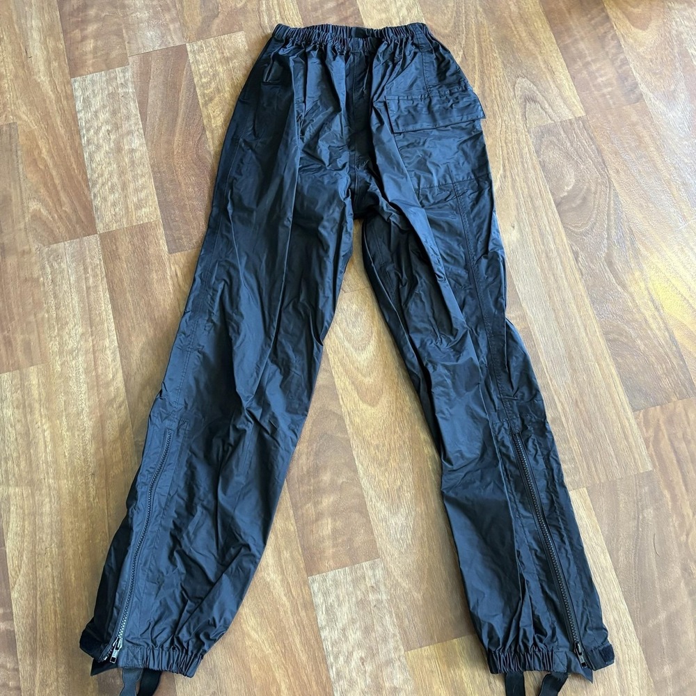 First Gear Pants Mens Small Black Nylon Rain Motorcycle Ankle Zip Elastic Waist